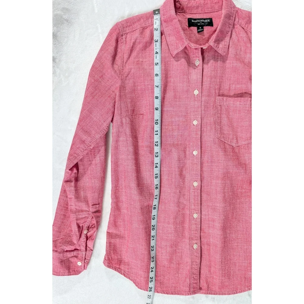 ❤️ Banana Republic Soft Wash 100% Cotton Red Long Sleeve Collar Shirt Size Small